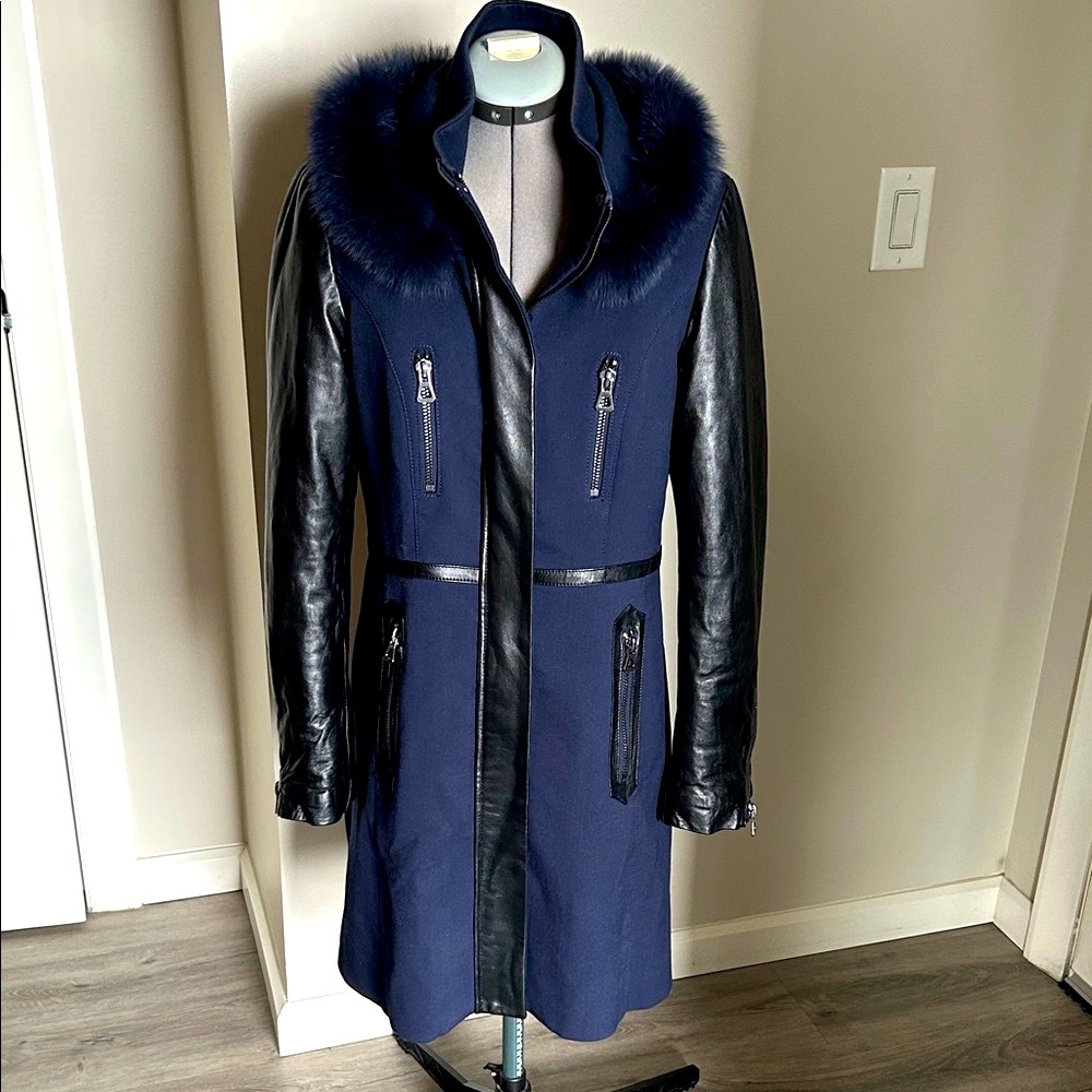 Luxurious Navy and Black Women's Winter Trench Coat